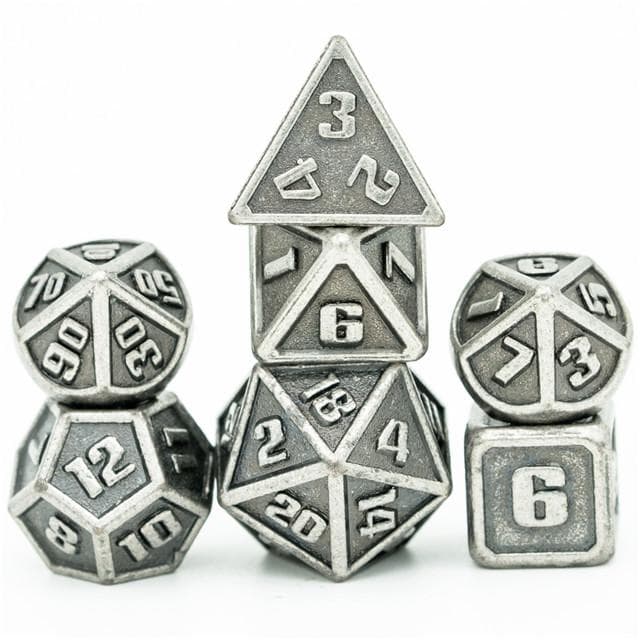 Polyhedral Dice Set | Metal | Mini Silver | Set of 7 (D1001)