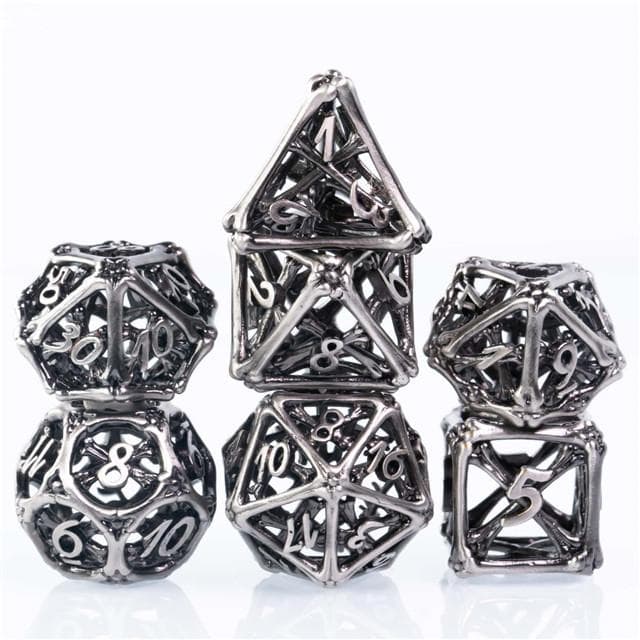 RPG Dice Set | Hollow Metal | Hollow Bones - Silver | Set of 7
