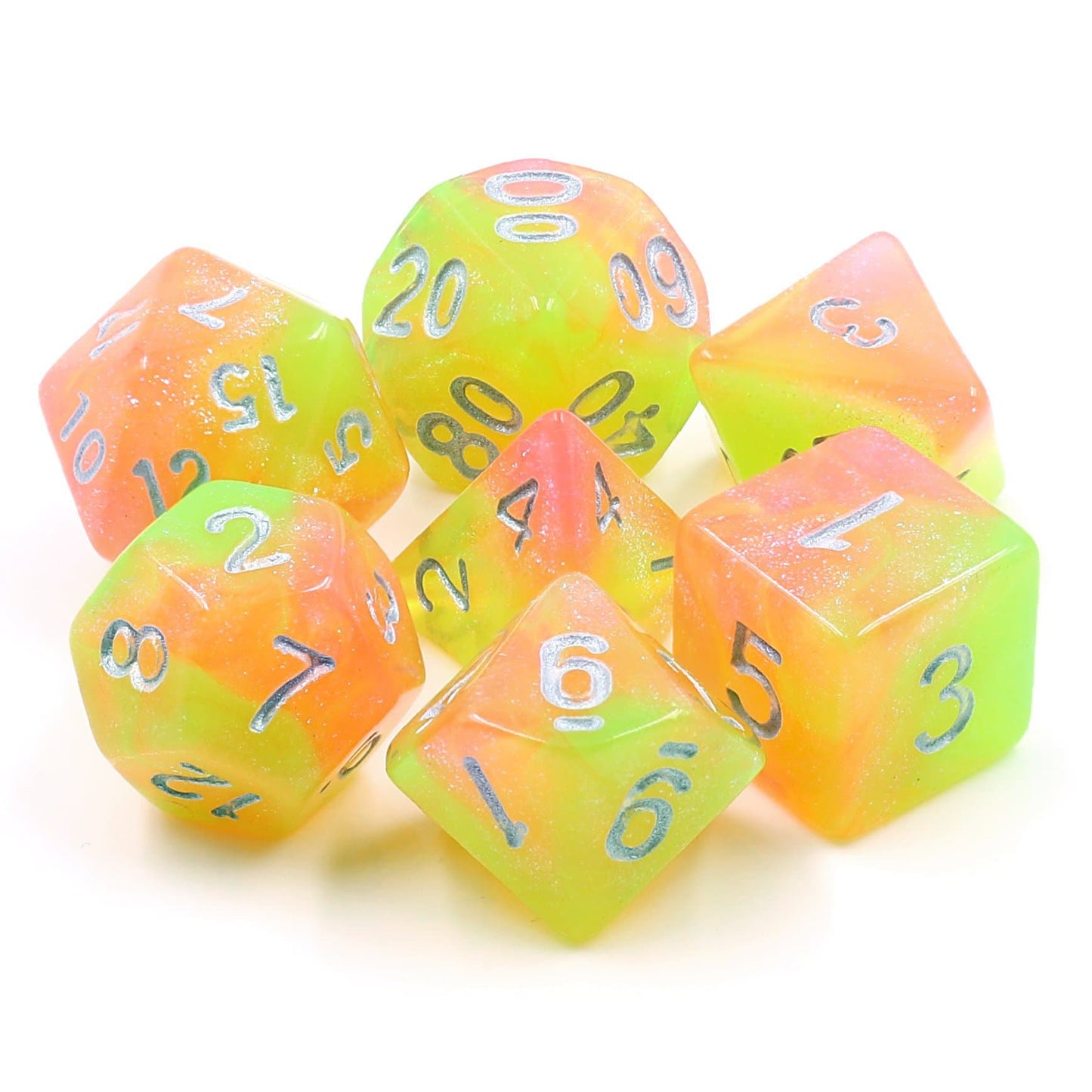 Polyhedral Dice Set | Acrylic | "Heat Shimmer" (Silver Ink) | Set of 7 (D0051)