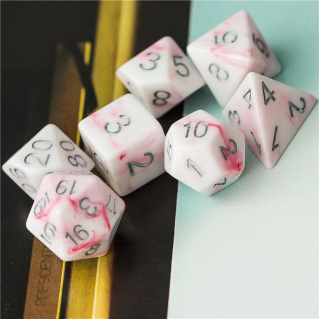 Polyhedral Dice Set | Acrylic | "Pink Marble" | Set of 7 (D0109)