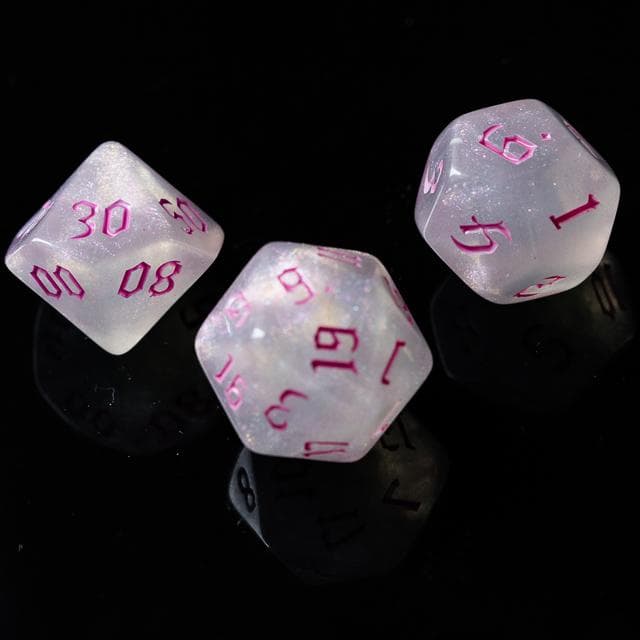 RPG Dice | "Moonstone Thorns" Magenta Ink | Set of 7