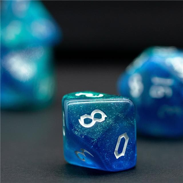 RPG Dice | "Ocean Thorns" White Ink | Set of 7