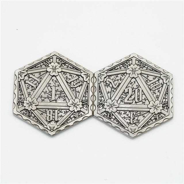 d2 | Metal d20 Coin | "Ancient Silver"