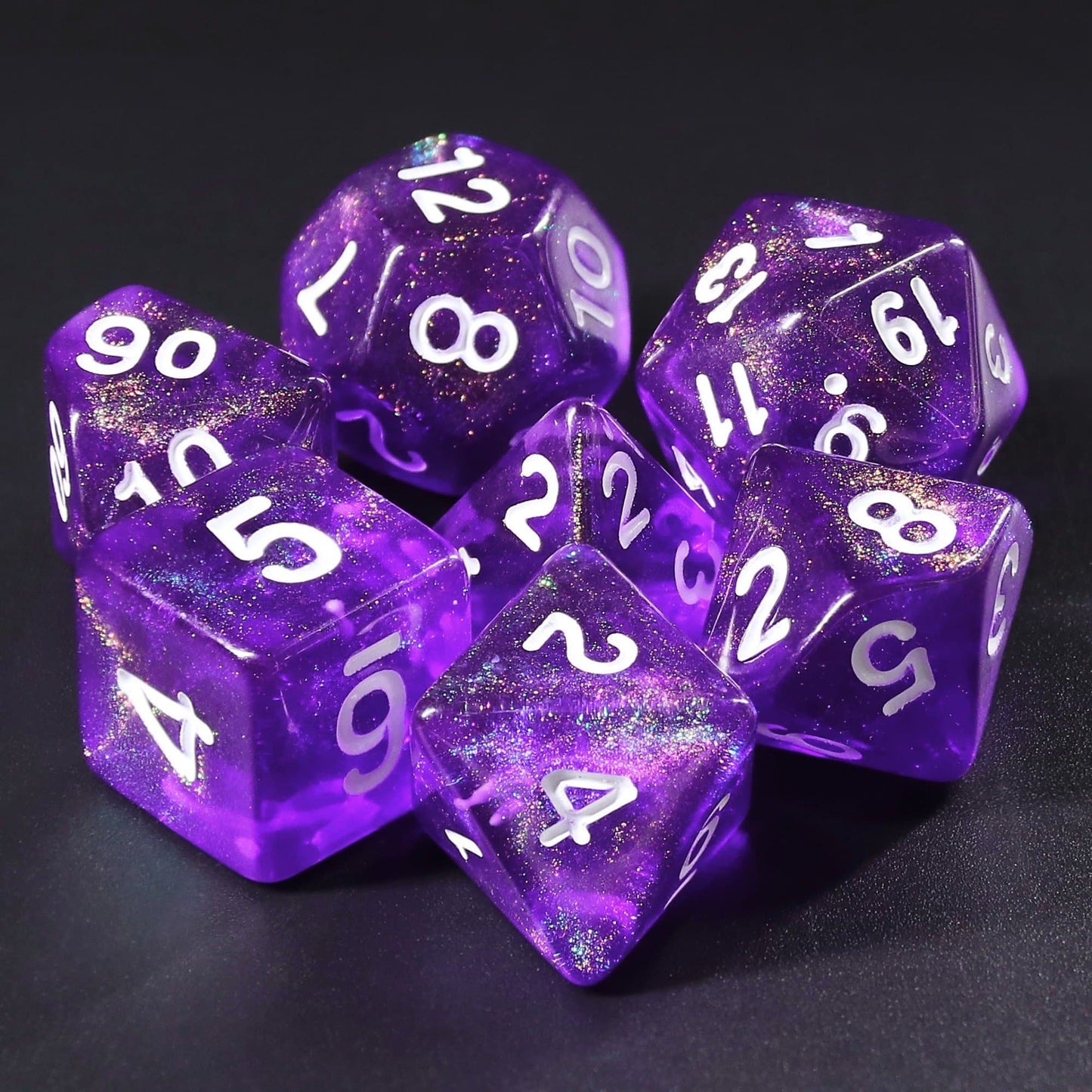 RPG Dice | "Arcane Amethyst" (White Ink) | Set of 7