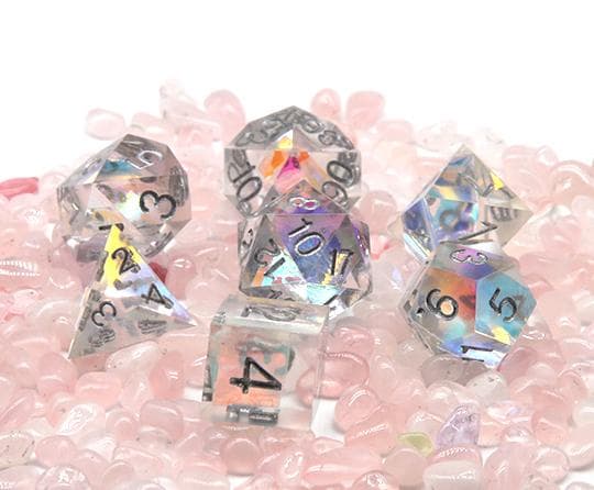 RPG Dice | "Silver Dream" (Sharp Edged) | Set of 7