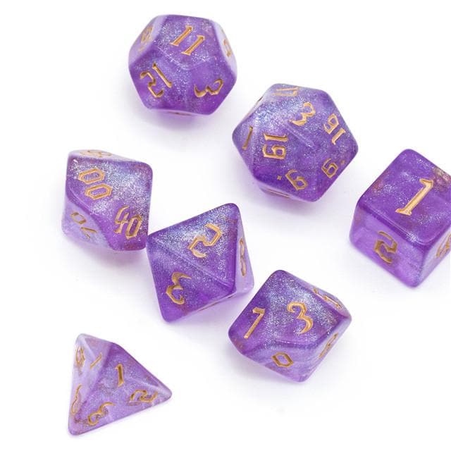 RPG Dice | "Amethyst Thorns" Gold Ink | Set of 7