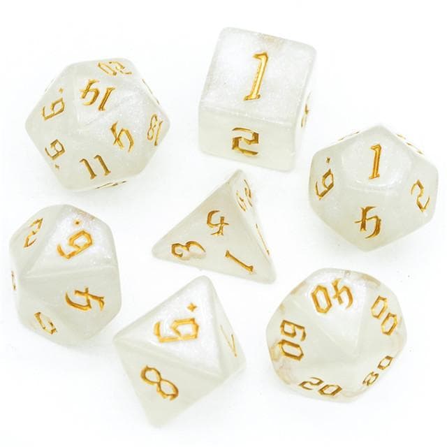 Polyhedral Dice Set | Acrylic | "Moonstone Thorns" Gold Ink | Set of 7 (D0183)