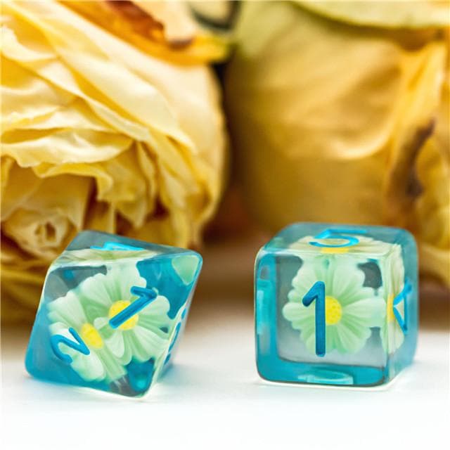 RPG Dice | "Suspended Daisy" Light Blue | Set of 7