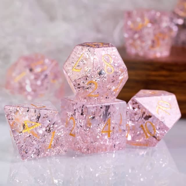 Glass Dice | Pink Fractal | Set of 7