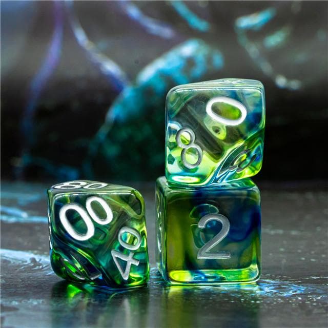 RPG Dice | "Stained Glass" Blue & Green | Set of 7