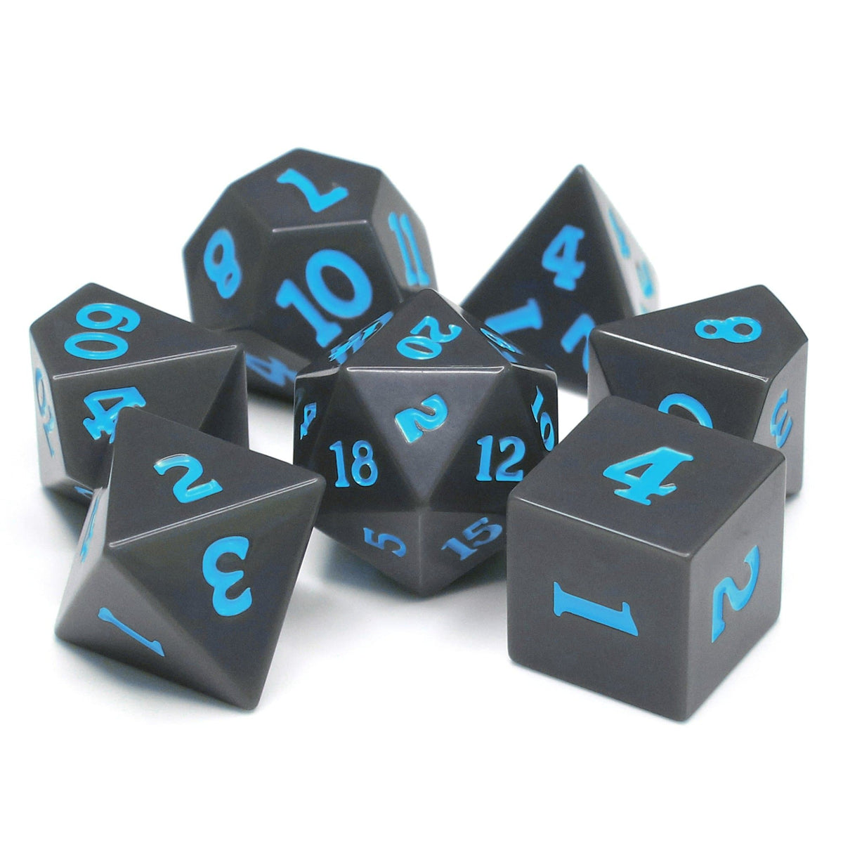Polyhedral Dice Set | Acrylic | Slate w/ Blue Ink (Sharp Edged) | Set of 7 (D0007)