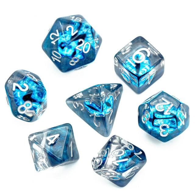 Polyhedral Dice Set | Resin | "Ice Dragon's Eye" | Set of 7 (D0113)