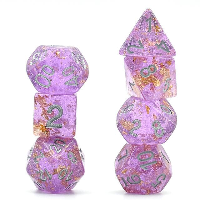 RPG Dice | "Gold Leaf" Purple & Silver | Set of 7