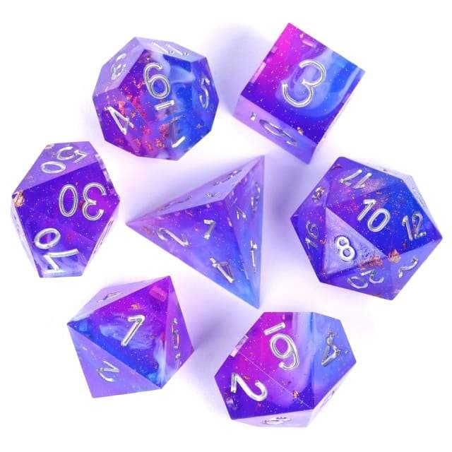 RPG Dice | "Blueberry Sparkle" (Sharp Edged) | Set of 7