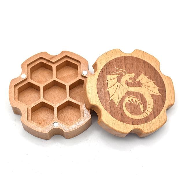 Dice Box | Wooden Hexagonal | Beech with Dragon
