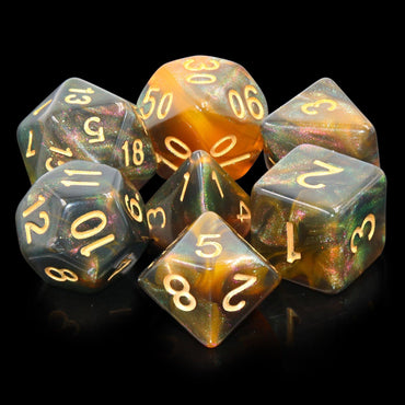 RPG Dice | "Shadow Realm" Gold Ink | Set of 7