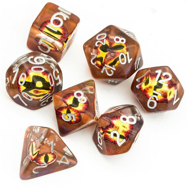 Polyhedral Dice Set | Resin | "Fire Dragon's Eye" | Set of 7 (D0115)