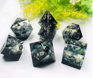 RPG Dice | "Green Forest" (Sharp Edged) | Set of 7