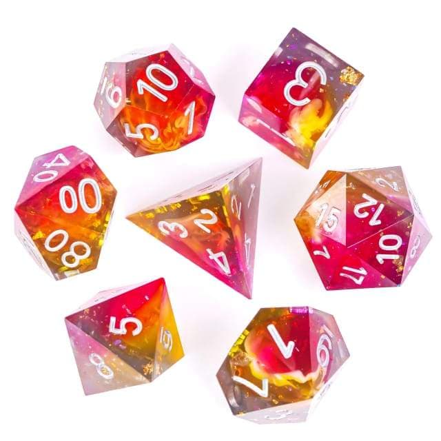 RPG Dice | "Passionfruit Sparkle" (Sharp Edged) | Set of 7