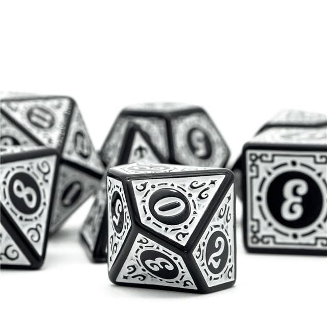Polyhedral Dice Set | Acrylic | "White Alchemy" | Set of 7 (D0262)