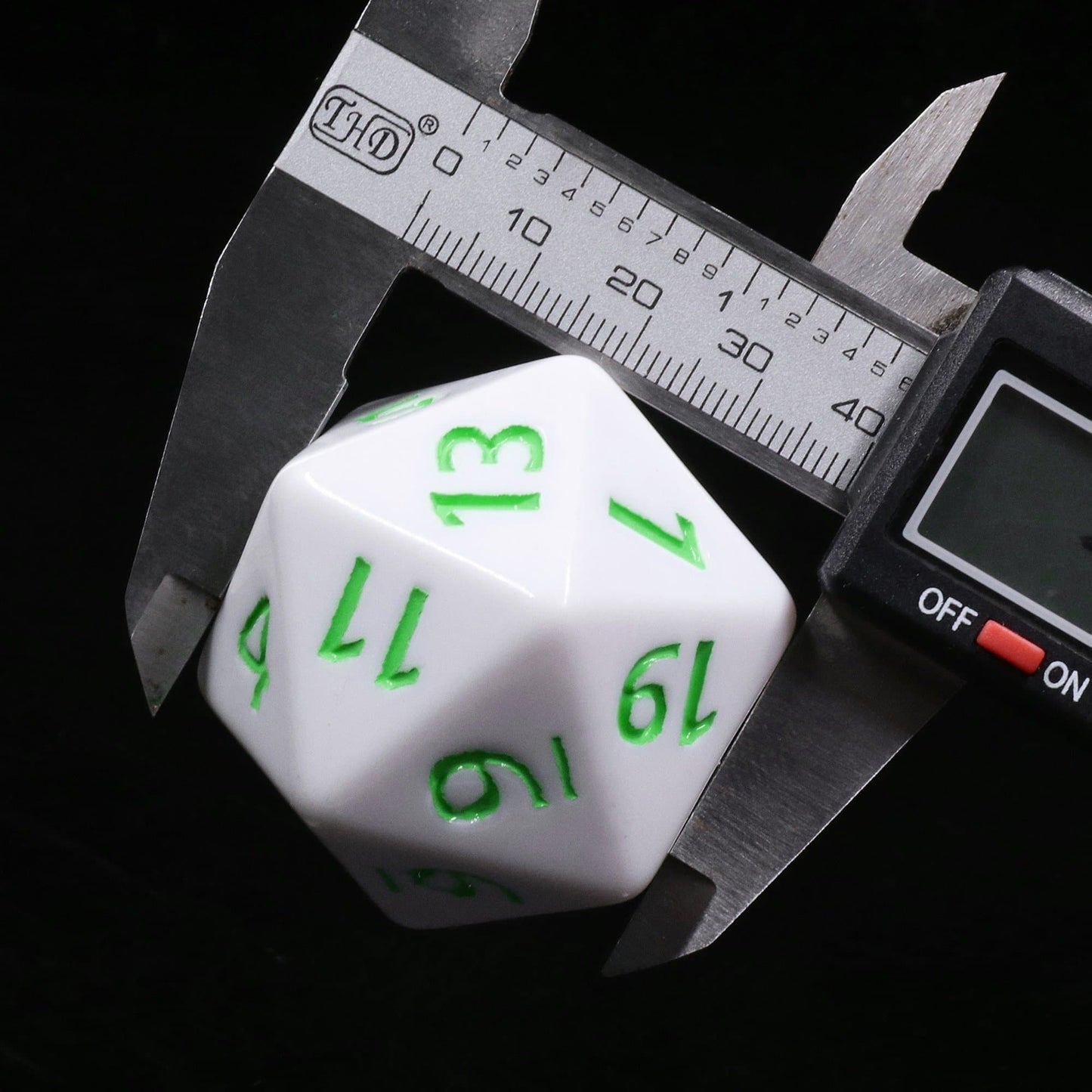 Huge d20 (40mm) | White w/ Green Ink