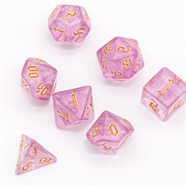 RPG Dice | "Rosy Thorns" Gold Ink | Set of 7