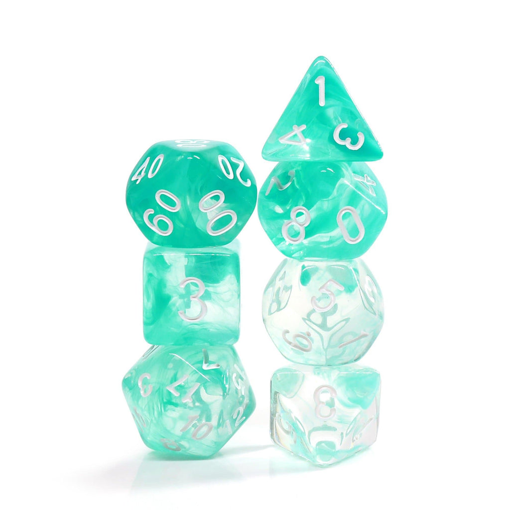 Polyhedral Dice Set | Acrylic | "Polar Ice" (White Ink) | Set of 7 (D0147)