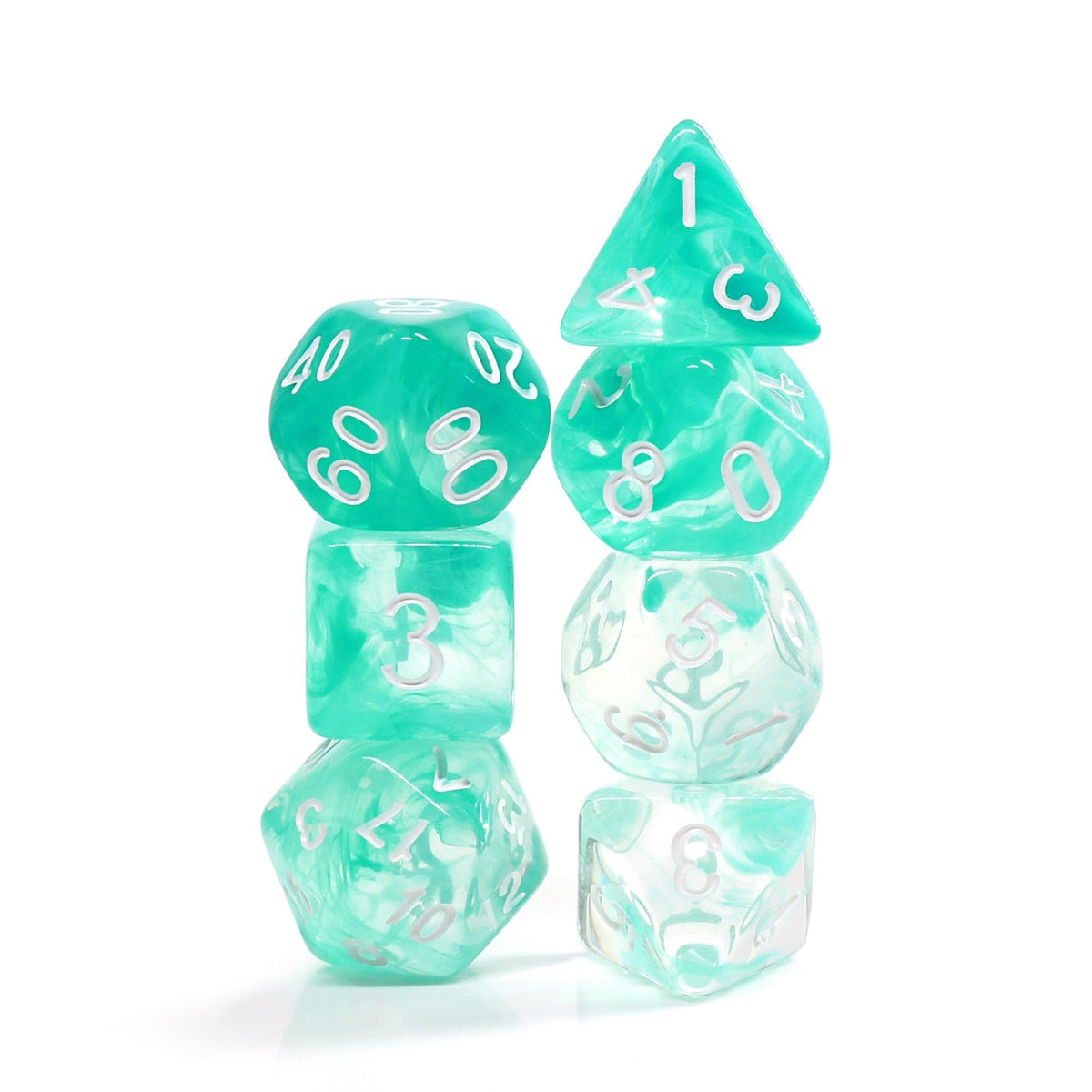 Polyhedral Dice Set | Acrylic | "Polar Ice" (White Ink) | Set of 7 (D0147)