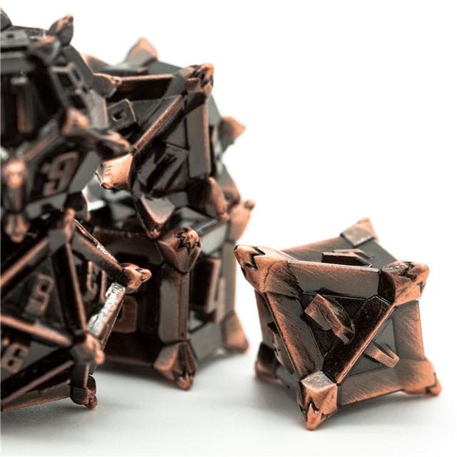 Metal Dice | "Cruel Caltrops" Brushed Copper | Set of 7