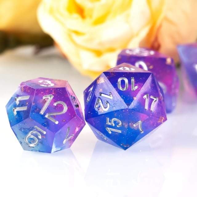 RPG Dice | "Blueberry Sparkle" (Sharp Edged) | Set of 7