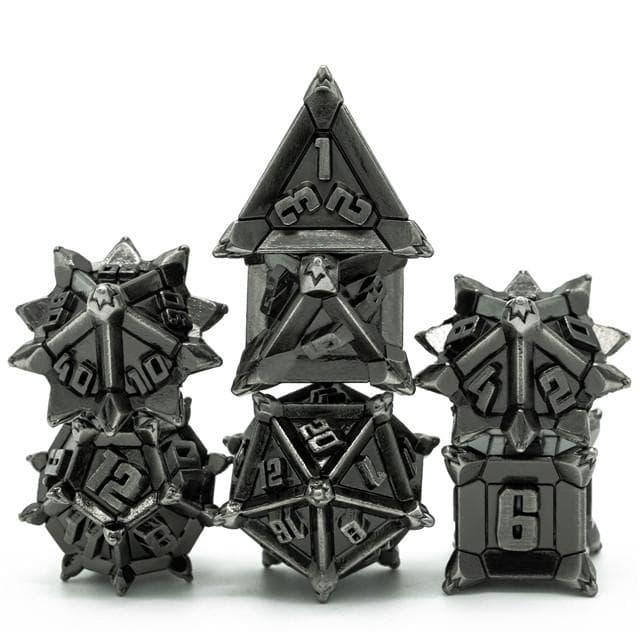 Metal Dice | "Cruel Caltrops" Brushed Silver | Set of 7