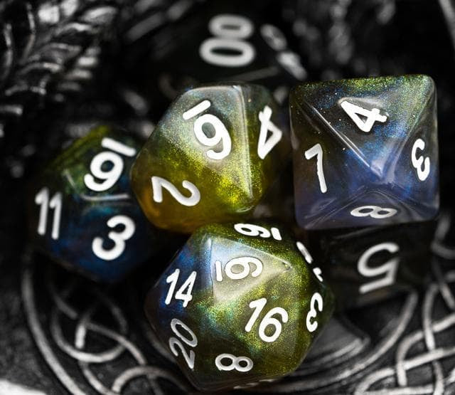 Polyhedral Dice Set | Acrylic | Galaxy Yellow & Blue | Set of 7 (D0078)