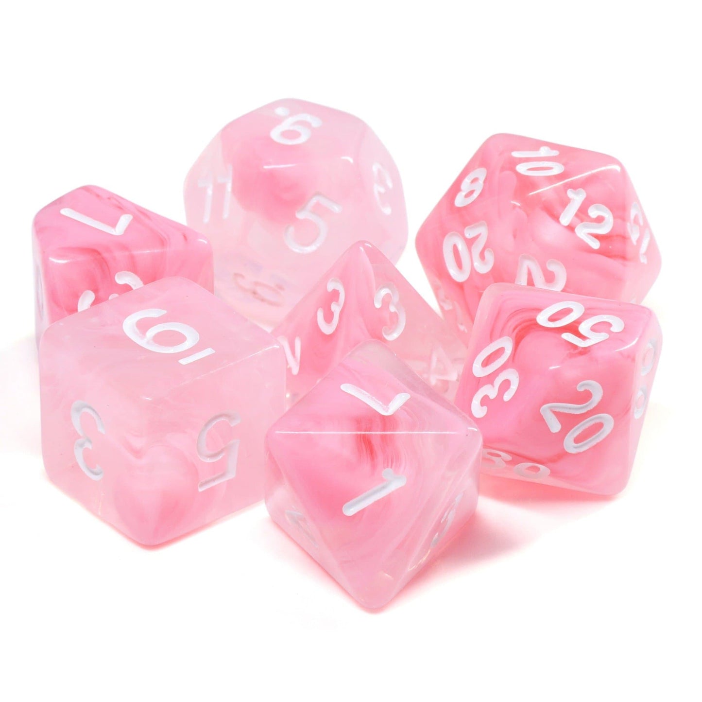 RPG Dice | "Pink Rose" | Set of 7
