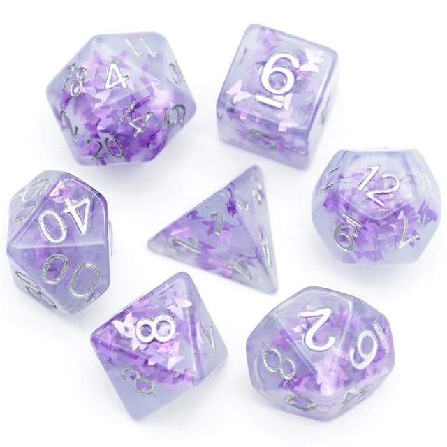 RPG Dice - "Dancing Butterfly" Purple/grey - Set of 7