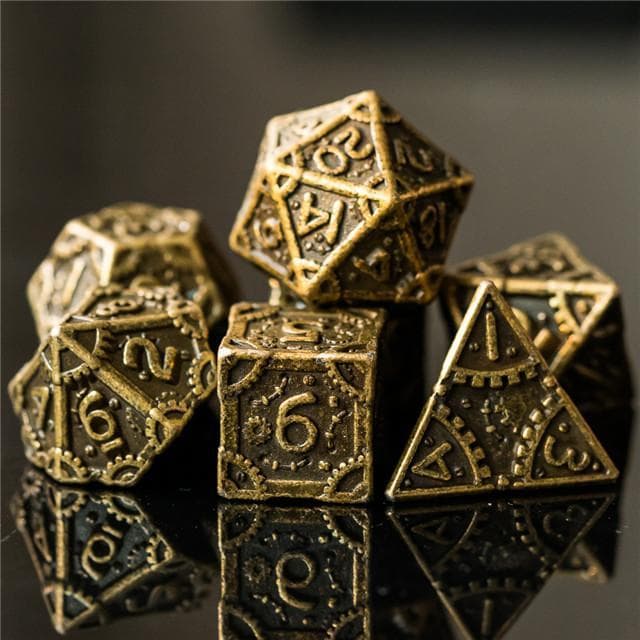 Metal Dice | "Grinding Gears" Bronze | Set of 7