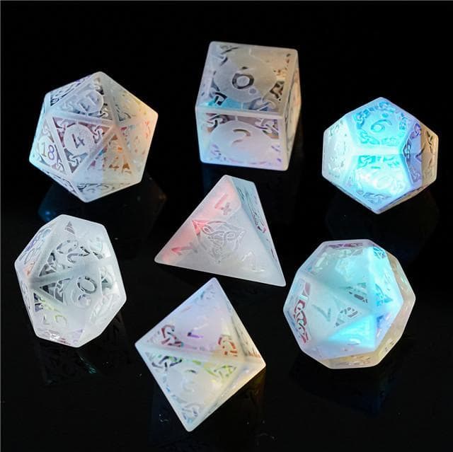 Polyhedral Dice Set | Crystal | Rainbow Frosted w/ Celtic Knot | Set of 7 (D0214)