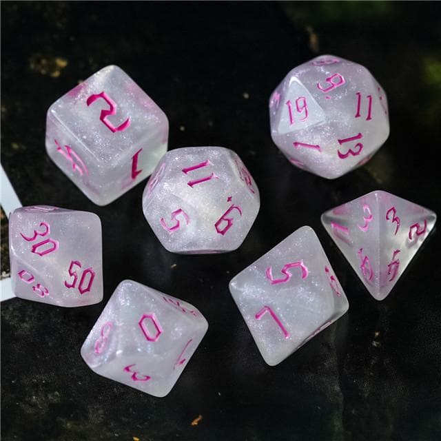 RPG Dice | "Moonstone Thorns" Magenta Ink | Set of 7