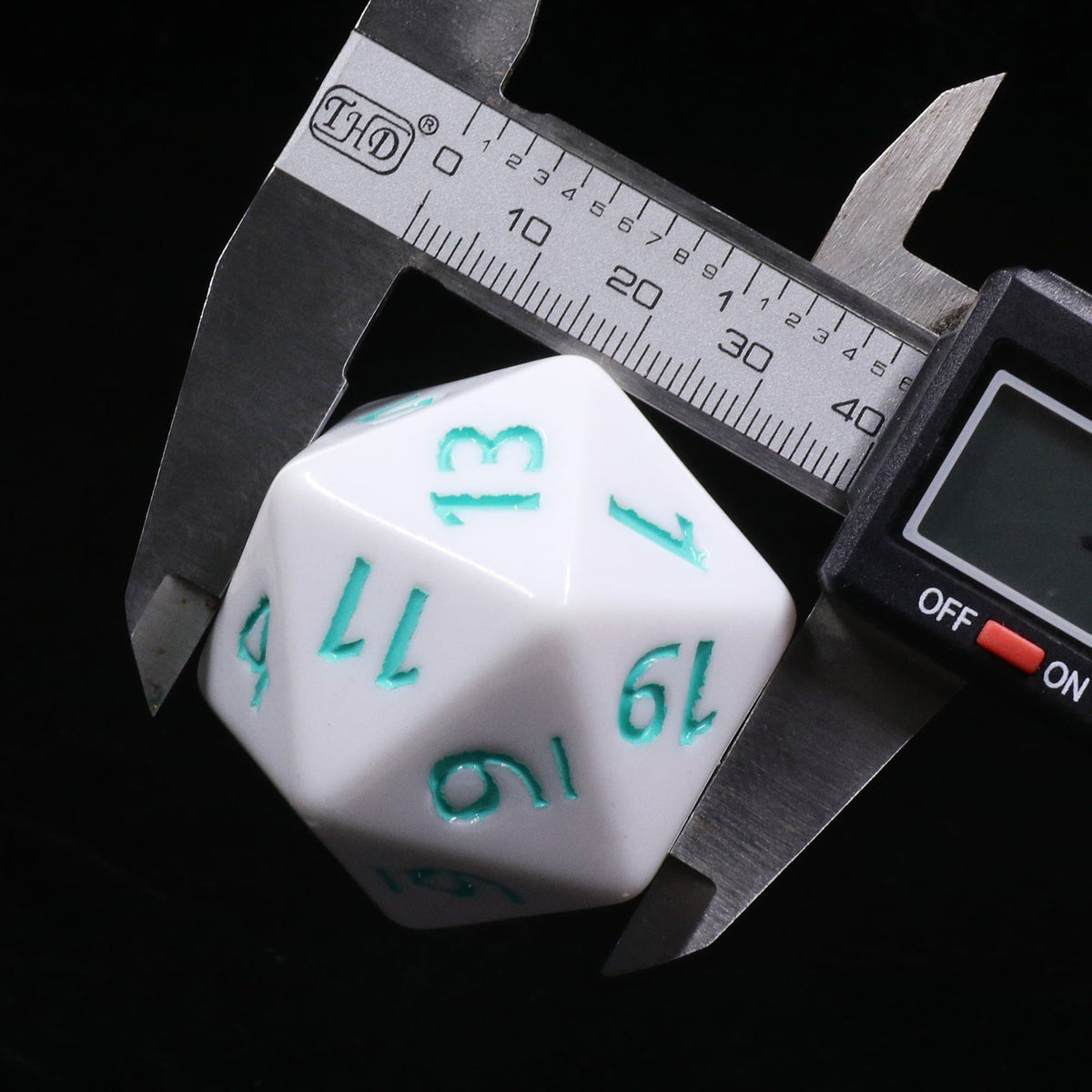 Huge d20 (40mm) | White w/ Teal Ink