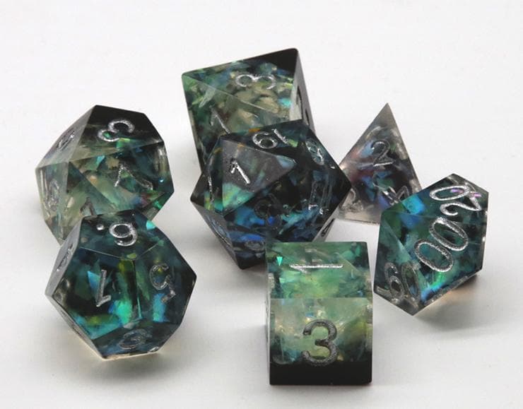RPG Dice | "Green Forest" (Sharp Edged) | Set of 7