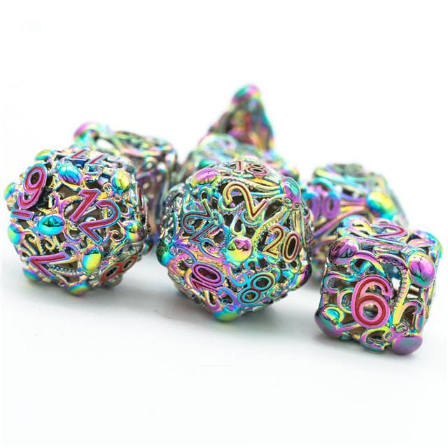 Metal Dice | Hollow "Octopus" Rainbow | Set of 7