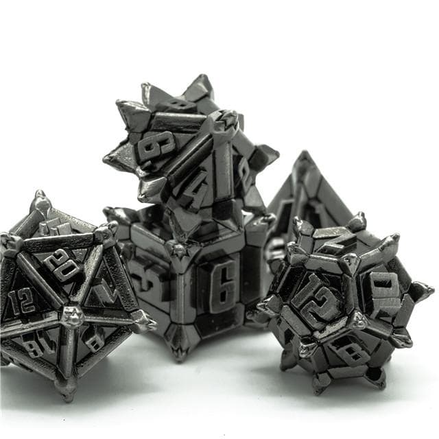 Metal Dice | "Cruel Caltrops" Brushed Silver | Set of 7