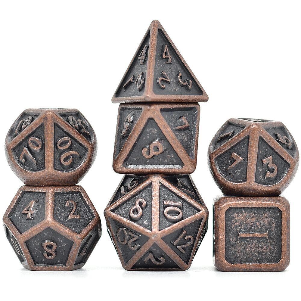 Metal Dice | Ancient Tumbled Copper | Set of 7