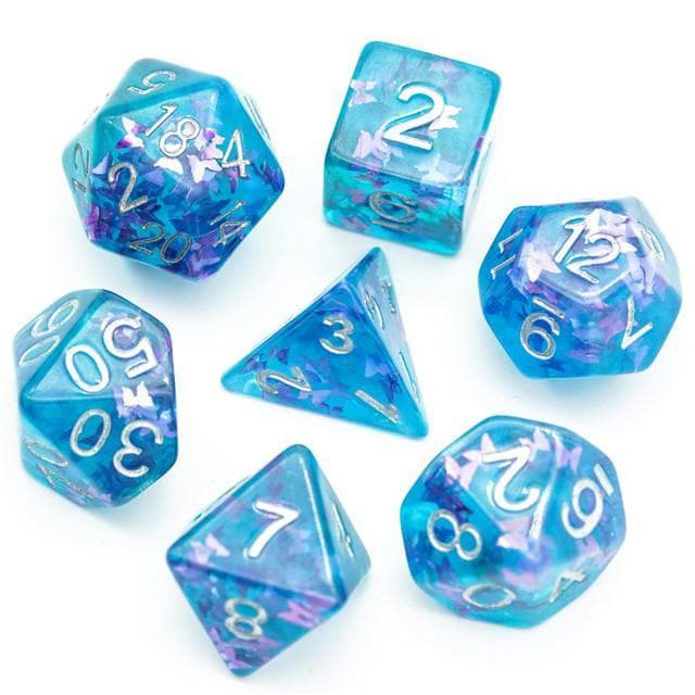 RPG Dice | "Dancing Butterfly" Blue/green | Set of 7
