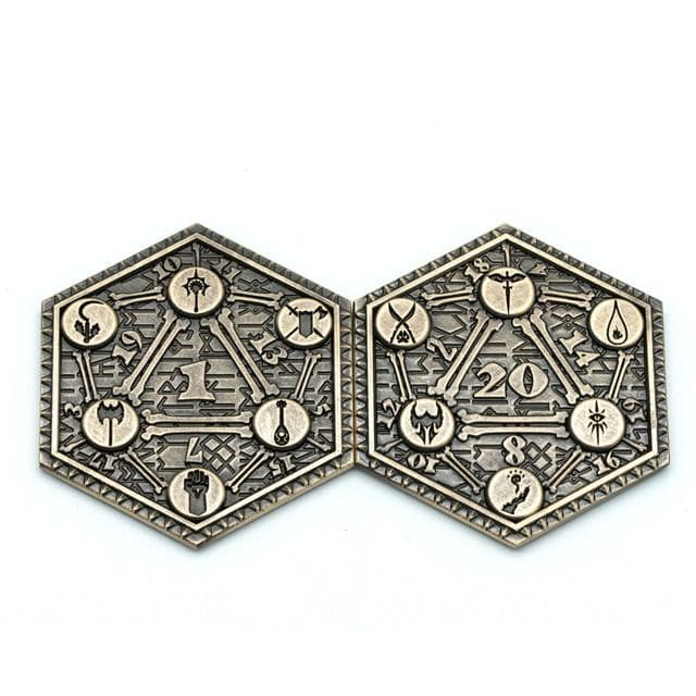 d2 | Metal d20 Coin | "Classes" Bronze