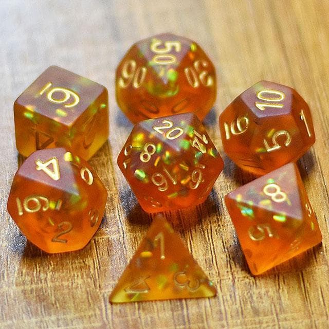 RPG Dice - Orange "Frosted Shimmer" - Set of 7