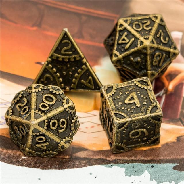 Metal Dice | "Grinding Gears" Bronze | Set of 7