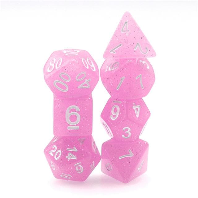 Polyhedral Dice Set | Acrylic | Translucent Glitter Light Pink | Set of 7 (D0153)