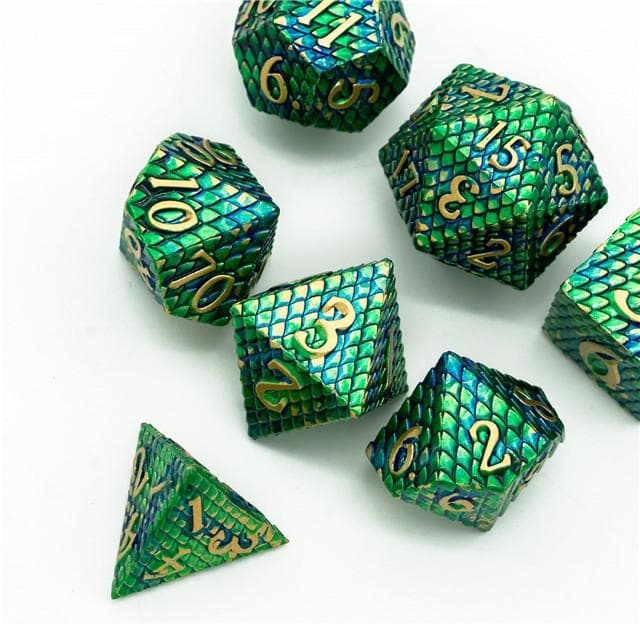 Metal Dice | Dragon Scale Green/Teal | Set of 7