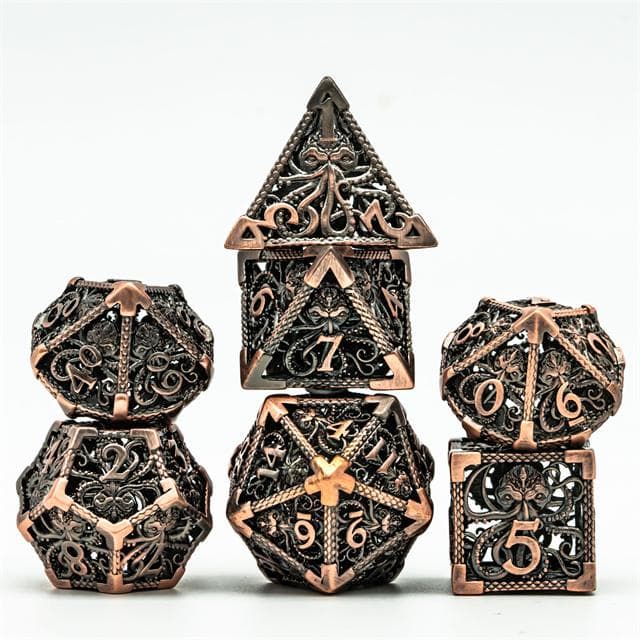 Metal Dice | Hollow "Eldritch Horror" Copper | Set of 7
