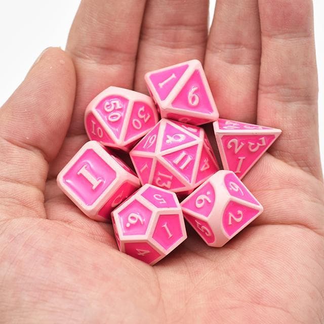 Metal Dice | Pink Enamel & Paint | Set of 7
